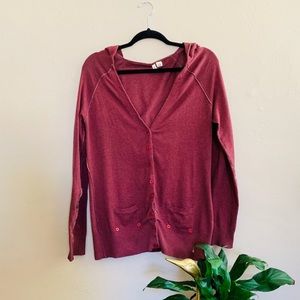 🍁MOTH🍁Burgundy Button Up Cardigan With Hoodie S